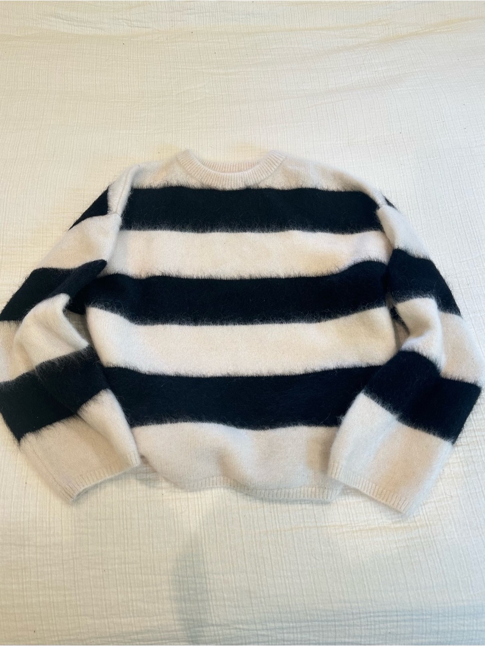 H&M Black and Cream Fuzzy Stripe Sweater